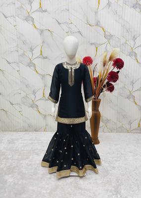 black embroidered silk girls sharara set 2