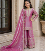 light pink embroidered silk girls sharara set