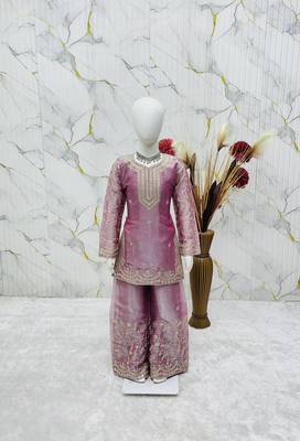 light pink embroidered silk girls sharara set 2