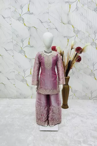 light pink embroidered silk girls sharara set