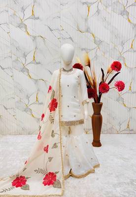 off white embroidered silk girls sharara set 2