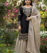 black embroidered silk kurta sharara set