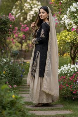 black embroidered silk kurta sharara set 2