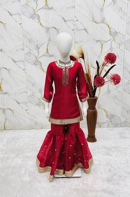 maroon embroidered silk girls sharara set 2