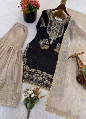 black embroidered silk kurta sharara set 5