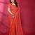 Carrot red fendy silk linear sequence beads work bollywood saree
