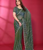 Teal fendy silk linear sequence beads work bollywood saree