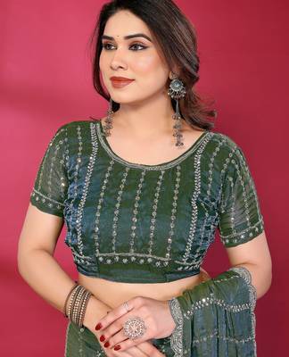 Teal fendy silk linear sequence beads work bollywood saree 5