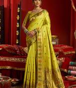 Lime green silk floral motifs woven work paithani saree