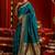 Dark teal silk floral motifs woven work paithani saree