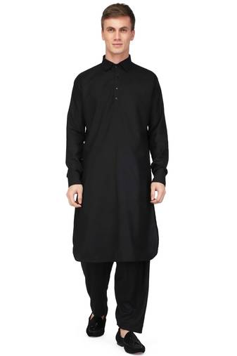 Designer men's black color pathani style kurta pajama set