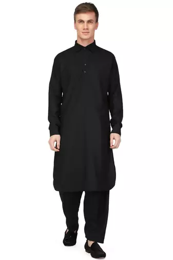 Designer men's black color pathani style kurta pajama set