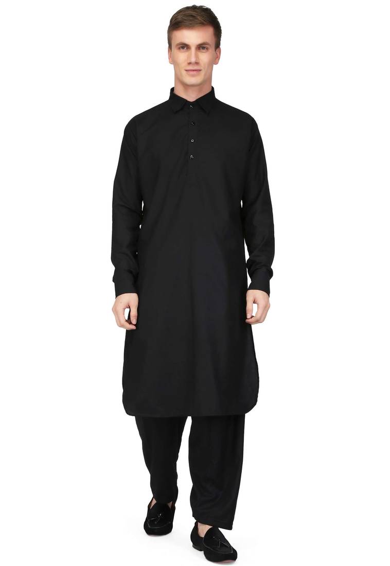 Designer men's black color pathani style kurta pajama set