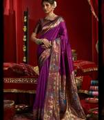 Wine silk butti motifs woven work paithani saree