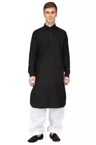 Designer men's black color pathani style kurta pajama set