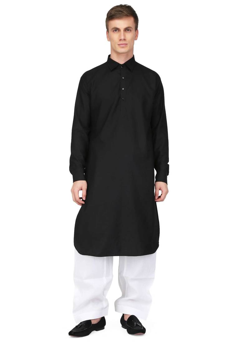 Designer men's black color pathani style kurta pajama set