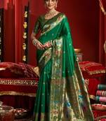 Green silk butti motifs woven work paithani saree