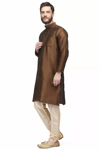 Designer men's chocolate brown silk kurta pajama set