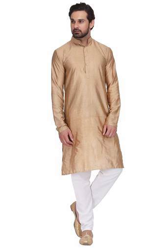 Designer men's golden color silk kurta pajama set
