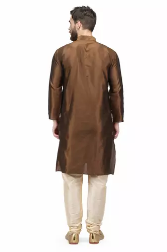 Designer men's chocolate brown silk kurta pajama set