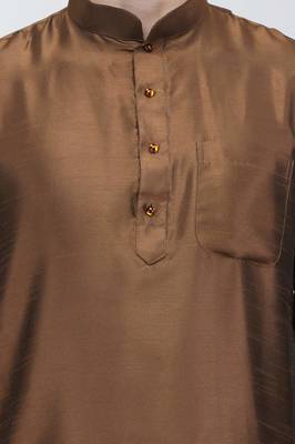 Designer men's chocolate brown silk kurta pajama set 4