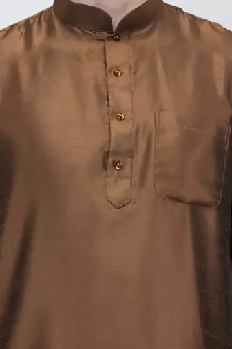 Designer men's chocolate brown silk kurta pajama set