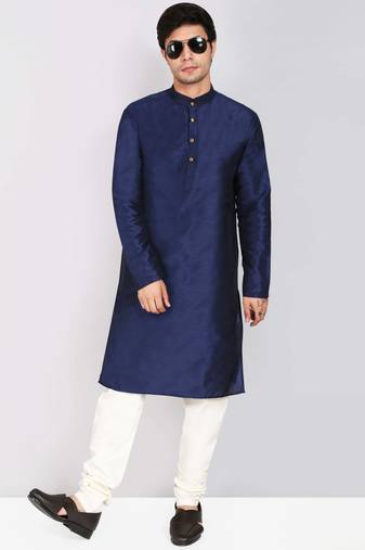Designer men's blue silk kurta pajama set