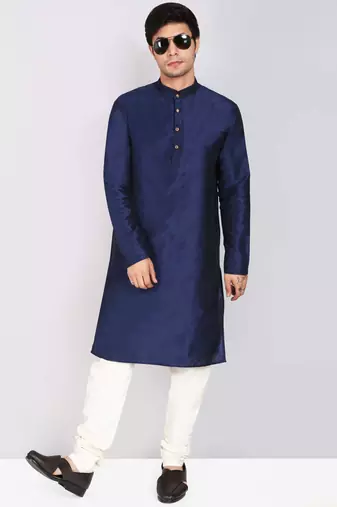 Designer men's blue silk kurta pajama set