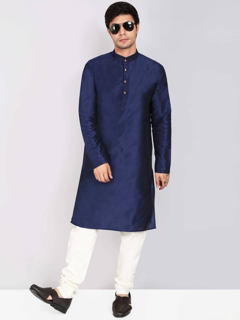 Designer men's blue silk kurta pajama set