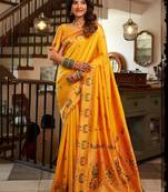 Orange silk peacock motifs woven work paithani saree