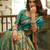 Teal silk peacock motifs woven work paithani saree
