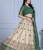 Green Color Jari Lining With Print Lichi Fabric WIth Jacquard Border Lehanaga Choli Set