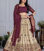 Purple Color Jari Lining With Print Lichi Fabric WIth Jacquard Border Lehanaga Choli Set