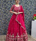 Women's Chinon Silk Embroiderd Semi-Stitched Lehenga Choli With Dupatta