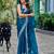 Teal blue shimmer chiffon geomatric embroidery work bollywood saree