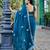 Teal blue shimmer chiffon geomatric embroidery work bollywood saree