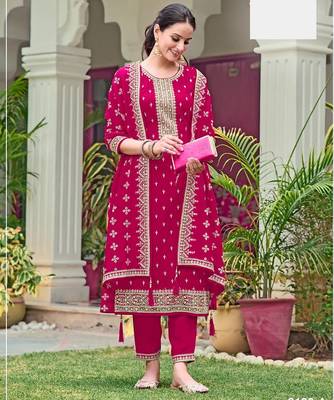 Pink georgette semi stitched wedding suits 1