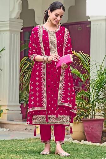 Pink georgette semi stitched wedding suits