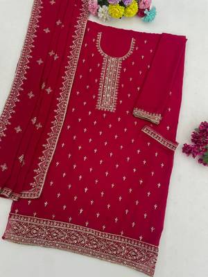 Pink georgette semi stitched wedding suits 2