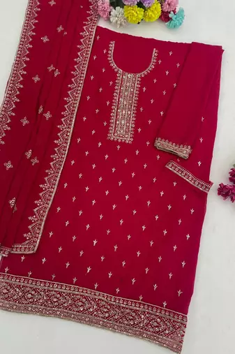 Pink georgette semi stitched wedding suits