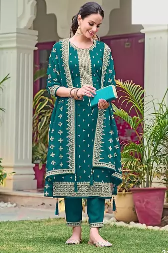 Peacock blue georgette semi stitched wedding suits
