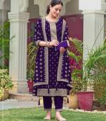 Purple georgette semi stitched wedding suits