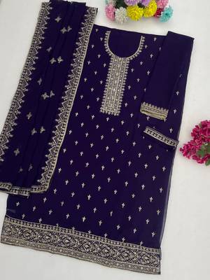 Purple georgette semi stitched wedding suits 2