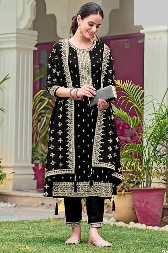Black georgette semi stitched wedding suits