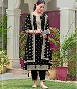 Black georgette semi stitched wedding suits