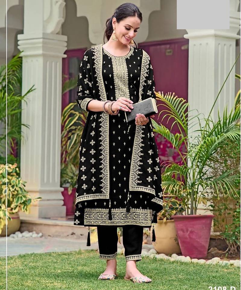 Black georgette semi stitched wedding suits
