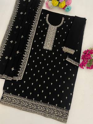Black georgette semi stitched wedding suits 2