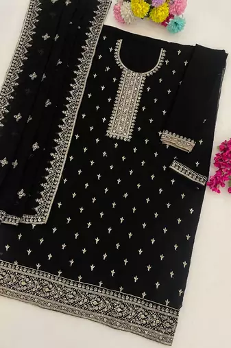 Black georgette semi stitched wedding suits