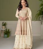 Off white free size upto 42 heavy georgette palazzo suits