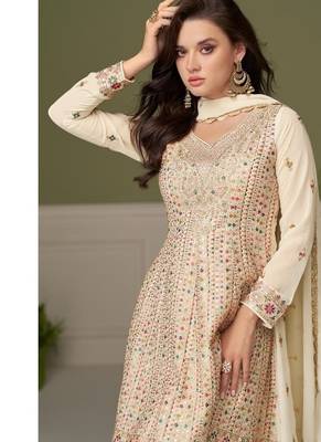 Off white free size upto 42 heavy georgette palazzo suits 2